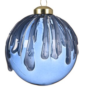 Стеклянный елочный шар Ледяная Капель 10 см синий бархат Kaemingk фото 1