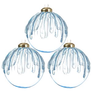 Набор стеклянных шаров Ледяная Капель 8 см голубой шелк, 3 шт Kaemingk фото 1