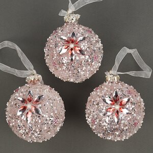 Набор стеклянных шаров Diamante Fiore 8 см розовый, 3 шт Kaemingk фото 1