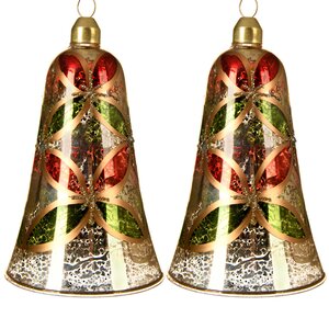 Стеклянное елочное украшение Колокольчики Флорино 13 см, 2 шт, подвеска Kaemingk фото 2