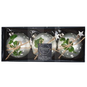 Набор стеклянных шаров Листья Омелы 8 см, 3 шт, серебряный Kaemingk фото 3