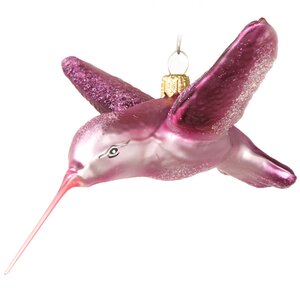 Стеклянная елочная игрушка Птичка Колибри из Вестероса 12 см, сиреневая, подвеска