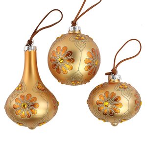 Набор стеклянных елочных игрушек Fleurande 8-13 см золотой, 3 шт, подвеска Kaemingk фото 6