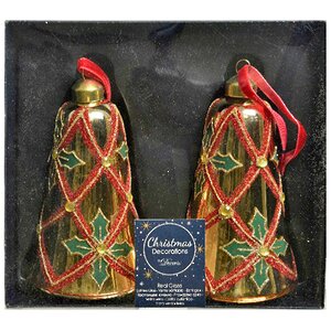 Стеклянная елочная игрушка Колокольчик Настроение Рождества 11 см золотой, 2 шт, подвеска Kaemingk фото 2
