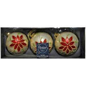 Набор стеклянных шаров Драгоценные Пуансеттии 8 см перламутровый, 2 шт, уцененный Kaemingk фото 3