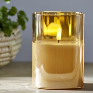 Восковая LED свеча с имитацией пламени Flamme 12.5*9 см в бронзовом стакане