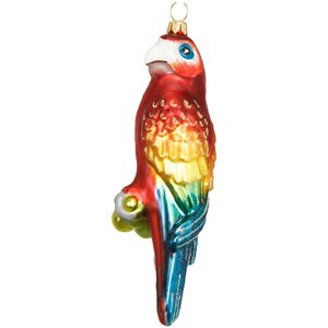 Стеклянная елочная игрушка Попугай Домиано 16 см, красный, подвеска