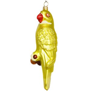 Стеклянная елочная игрушка Попугай Домиано 18 см, желтый, подвеска