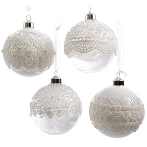 Набор стеклянных шаров Белоснежные Кружева 8 см, 12 шт Kaemingk фото 2