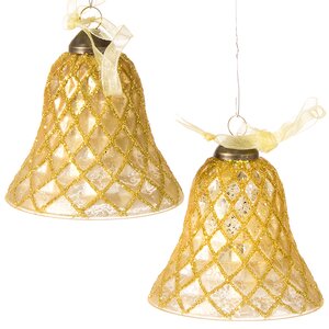 Набор стеклянных колокольчиков Грани красоты 8 см 2 шт золотой, подвеска Kaemingk фото 1