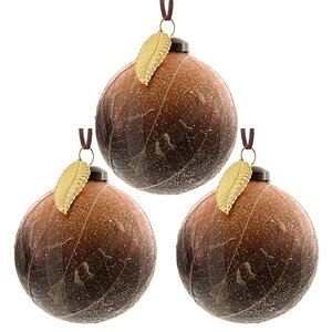 Набор винтажных елочных шаров Кружевной Листопад 8 см шоколадный, 3 шт, стекло Kaemingk фото 1