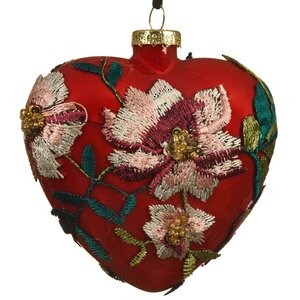 Стеклянная елочная игрушка Сердце Венециано Флер 10 см красное Kaemingk фото 1