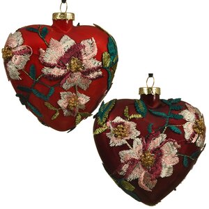 Стеклянная елочная игрушка Сердце Венециано Флер 10 см красное Kaemingk фото 2