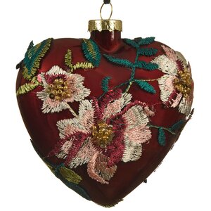 Стеклянная елочная игрушка Сердце Венециано Флер 10 см бордовое Kaemingk фото 1