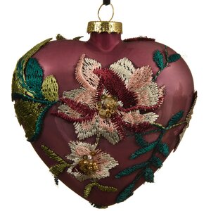 Стеклянная елочная игрушка Сердце Венециано Флер 10 см розовое Kaemingk фото 1