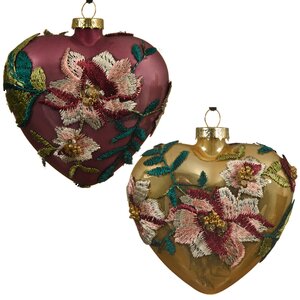 Стеклянная елочная игрушка Сердце Венециано Флер 10 см золотое Kaemingk фото 2