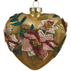 Стеклянная елочная игрушка Сердце Венециано Флер 10 см золотое Kaemingk фото 1