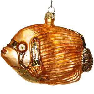 Стеклянная елочная игрушка Рыбка Лоренцо 12 см, золотая, подвеска