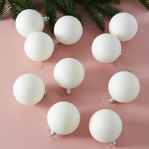 Набор пластиковых шаров Liberty 6 см, 10 шт, белый с блестками Winter Deco фото 1