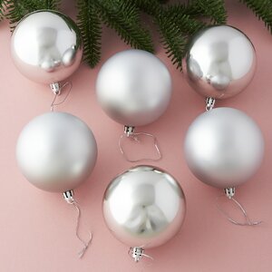 Набор пластиковых шаров Liberty 8 см, 6 шт, серебряный mix Winter Deco фото 1
