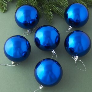 Набор пластиковых шаров Liberty 8 см, 6 шт, синий глянцевый Winter Deco фото 1