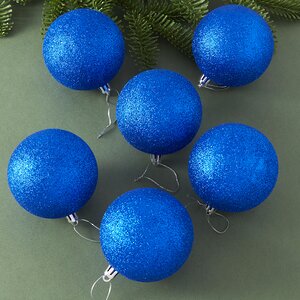 Набор пластиковых шаров Liberty 8 см, 6 шт, синий с блестками Winter Deco фото 1