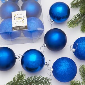 Набор пластиковых шаров Liberty Twist 8 см, 6 шт, синий Winter Deco фото 1