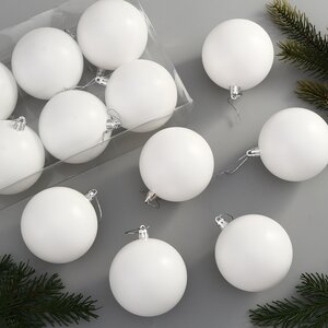 Набор пластиковых шаров Liberty 8 см, 6 шт, белый матовый Winter Deco фото 1