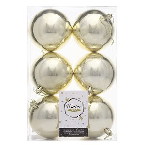 Набор пластиковых шаров Либерти 8 см, 6 шт, светло-золотой глянцевый Winter Deco фото 3