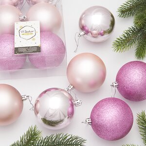Набор пластиковых шаров Liberty Twist 8 см, 6 шт, светло-розовый Winter Deco фото 1