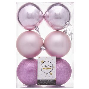 Набор пластиковых шаров Liberty Twist 8 см, 6 шт, светло-розовый Winter Deco фото 3