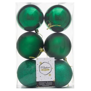 Набор пластиковых шаров Liberty Twist 8 см, 6 шт, рождественский зеленый Winter Deco фото 3
