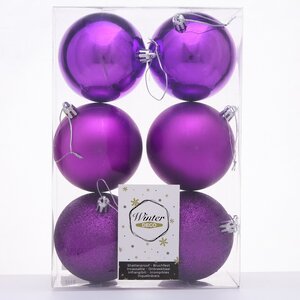 Набор пластиковых шаров Liberty Twist 8 см, 6 шт, фиолетовый Winter Deco фото 3
