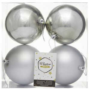 Набор пластиковых шаров Liberty 10 см, 4 шт, серебряный mix Winter Deco фото 2