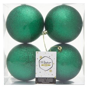 Набор пластиковых шаров Liberty 10 см, 4 шт, рождественский зеленый с блестками Winter Deco фото 2