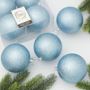 Набор пластиковых шаров Liberty 10 см, 4 шт, голубой с блестками Winter Deco фото 1