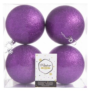 Набор пластиковых шаров Liberty 10 см, 4 шт, фиолетовый с блестками Winter Deco фото 2