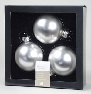 Набор стеклянных шаров 8 см, 3 шт, серебро матовый Kaemingk фото 1
