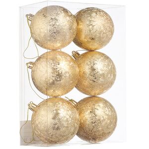Елочные шары Craquelure 8 см золотые, 6 шт, пластик Winter Deco фото 3