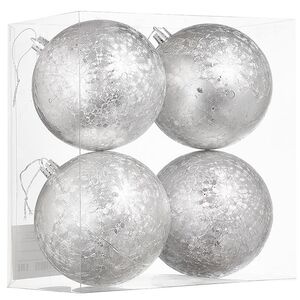 Елочные шары Craquelure 10 см серебряные, 4 шт, пластик Winter Deco фото 3