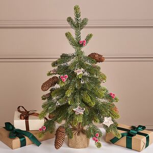 Елка настольная с лампочками 50 см Форест Бьюти, 50 теплых белых LED ламп, на батарейках, с ягодами и шишками, ЛИТАЯ 100% Winter Deco фото 3