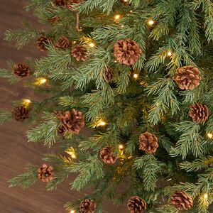 Искусственная елка с лампочками Кедровая с шишками 120 cм, 130 теплых белых LED ламп, ЛИТАЯ + ПВХ  Winter Deco фото 4