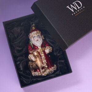 Елочная игрушка Дед Мороз с Оленем - Magic Moments 14 см в подарочной коробке, стекло Winter Deco фото 3