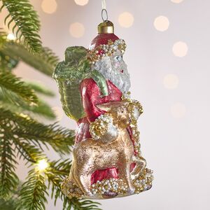 Елочная игрушка Дед Мороз с Оленем - Magic Moments 14 см в подарочной коробке, стекло Winter Deco фото 4