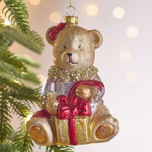 Елочная игрушка Медвежонок Тедди с Подарком - Harrods Bears 14 см в подарочной коробке, стекло Winter Deco фото 4