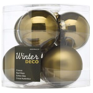 Набор стеклянных шаров 8 см оливковый бархат mix, 6 шт Winter Deco фото 4