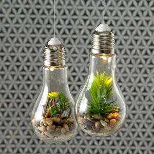 Декоративный подвесной светильник - флорариум Лампочка с Крассулой 18 см, теплая белая LED подсветка, стекло, IP20 Boltze фото 5