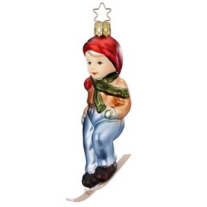 Стеклянная елочная игрушка Мальчик Вендэль на лыжах 13 см, подвеска Inge Glas фото 1