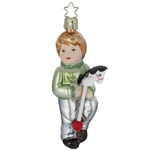 Стеклянная елочная игрушка Мальчик Маркус - Скачки на лошадке 12 см, подвеска Inge Glas фото 1