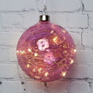 Подвесной светильник Шар Джилли 12 см розовый 10 микро LED ламп, на батарейках, стекло Boltze фото 1